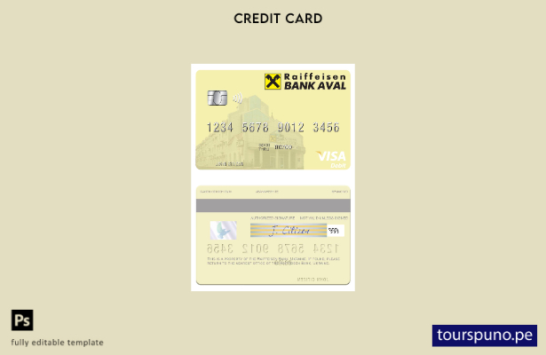 listo para imprimir plantilla de tarjeta de débito visa Raiffeisen Bank de Ucran